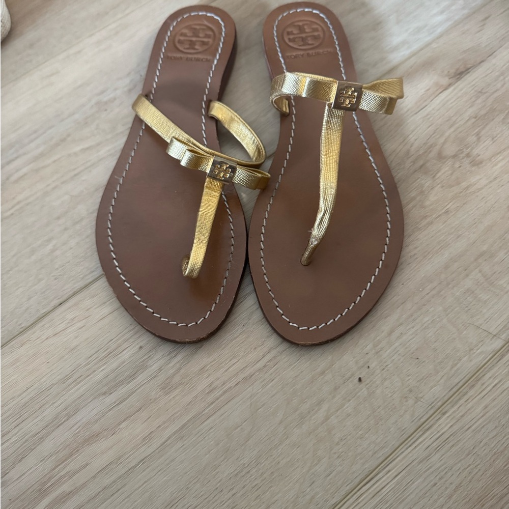 Tory Burch Gold Bow Sandals
